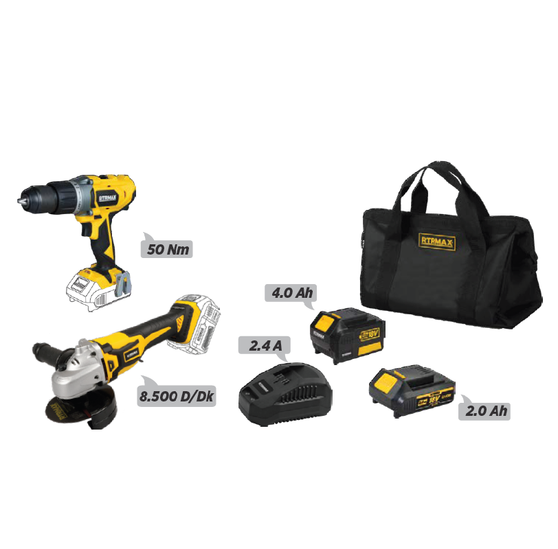 [RTRMax-RTXSET41] Akülü Makine Set 2'li Set RTRMax RTXSET41 X-Lion Performans Serisi 18V